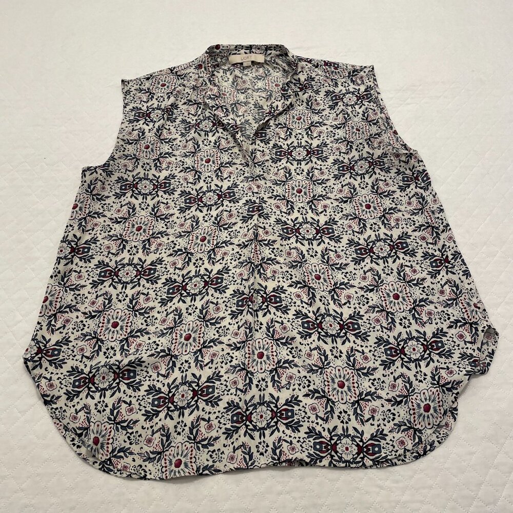 Women's Loft Patterned V-Neck Sleeveless Blouse XL - Picture 5 of 7